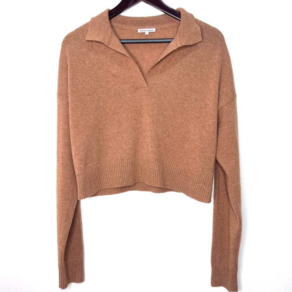 Reformation Recycled cashmere brown polo sweater S